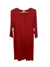 J Jill Womens Red Pleated Midi Dress 3/4 Sleeve Drop Waist Small  Holiday Party