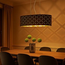 Plafoniera Lampadario Lampada Metallo Tessuto Oro Nero Luce Tavolo da Pranzo