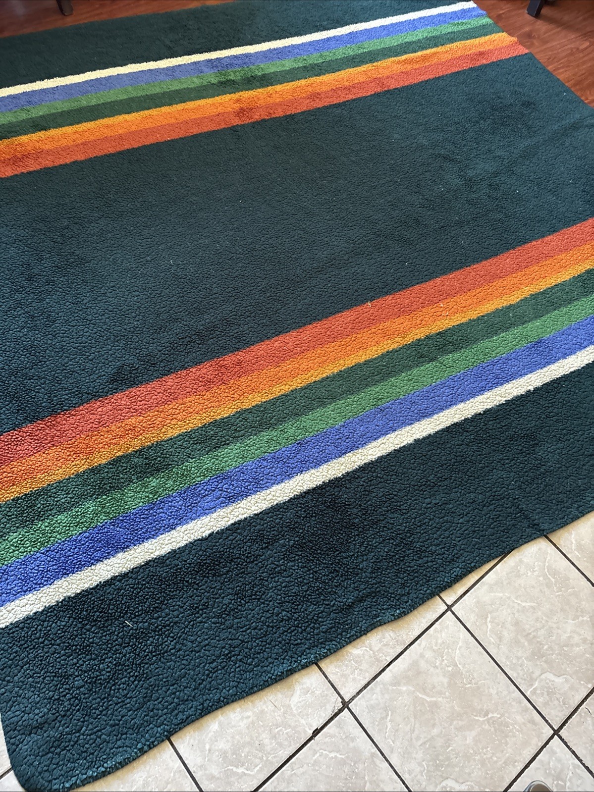 King 112&rdquo;x92&rdquo; Serape Green Stripe Southwestern Lodge