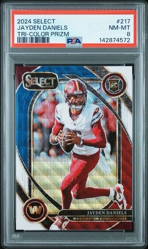 2024 PANINI SELECT JAYDEN DANIELS CLUB LEVEL TRI-COLOR PRIZM  PSA 8 /149