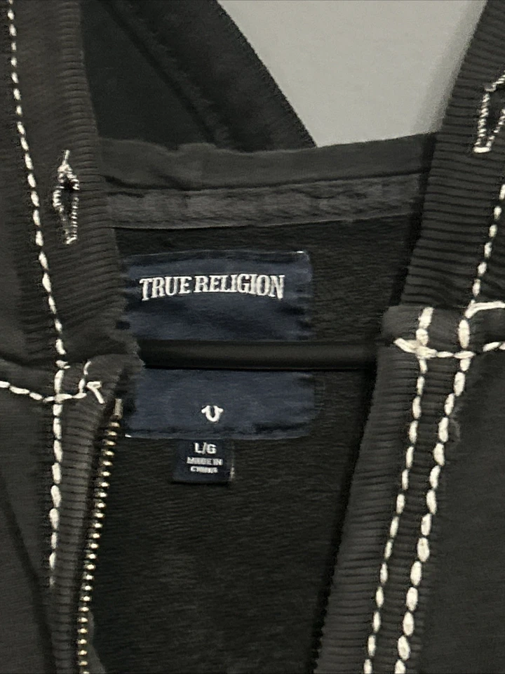 True Religion Full Zip Classic Hoodie Big T Stitching Graphic Y2K Women’s Size L - Image 2 of 3