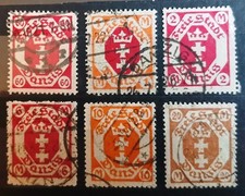 6 Briefmarken Freie Stadt Danzig, gestempelt