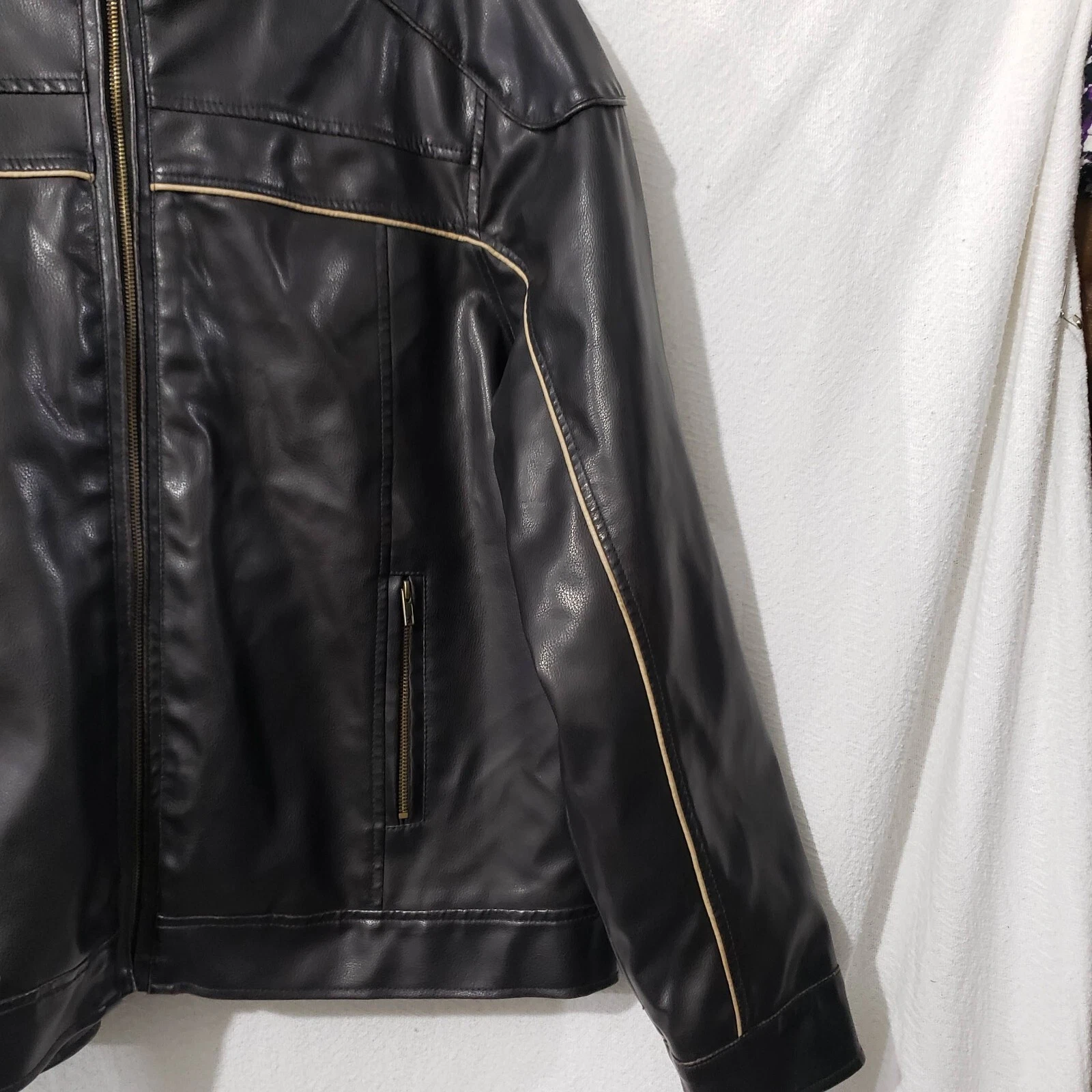 Decoded Black Vegan Leather Men's Coat Jacket Lined Biker style XL - product detail image 6