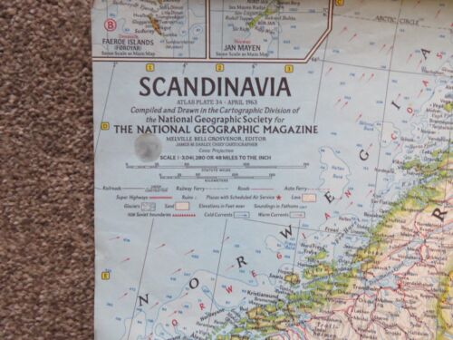 Vintage nationale geografische Karte - Skandinavien 1963 - 48 cm x 62 cm - Bild 2 von 2
