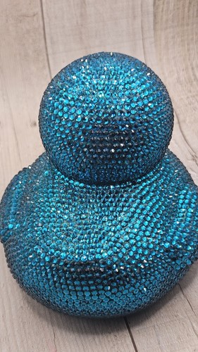 Handmade Turquoise Glass Rhinestone Bling Duck - Picture 3 of 4