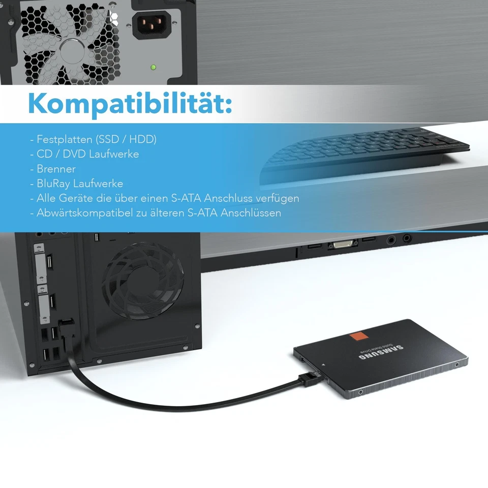 0,5m SATA-3 Kabel Schwarz S-ATA 6 Gb/s High Speed SSD HDD 90° Winkel Datenkabel - Bild 4 von 4