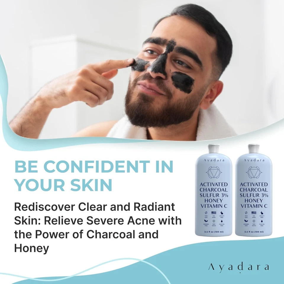 Ayadara Cystic, Hormonal & Severe Acne Charcoal Face Wash, with Sulfur, 200 Uses - Image 3 of 4