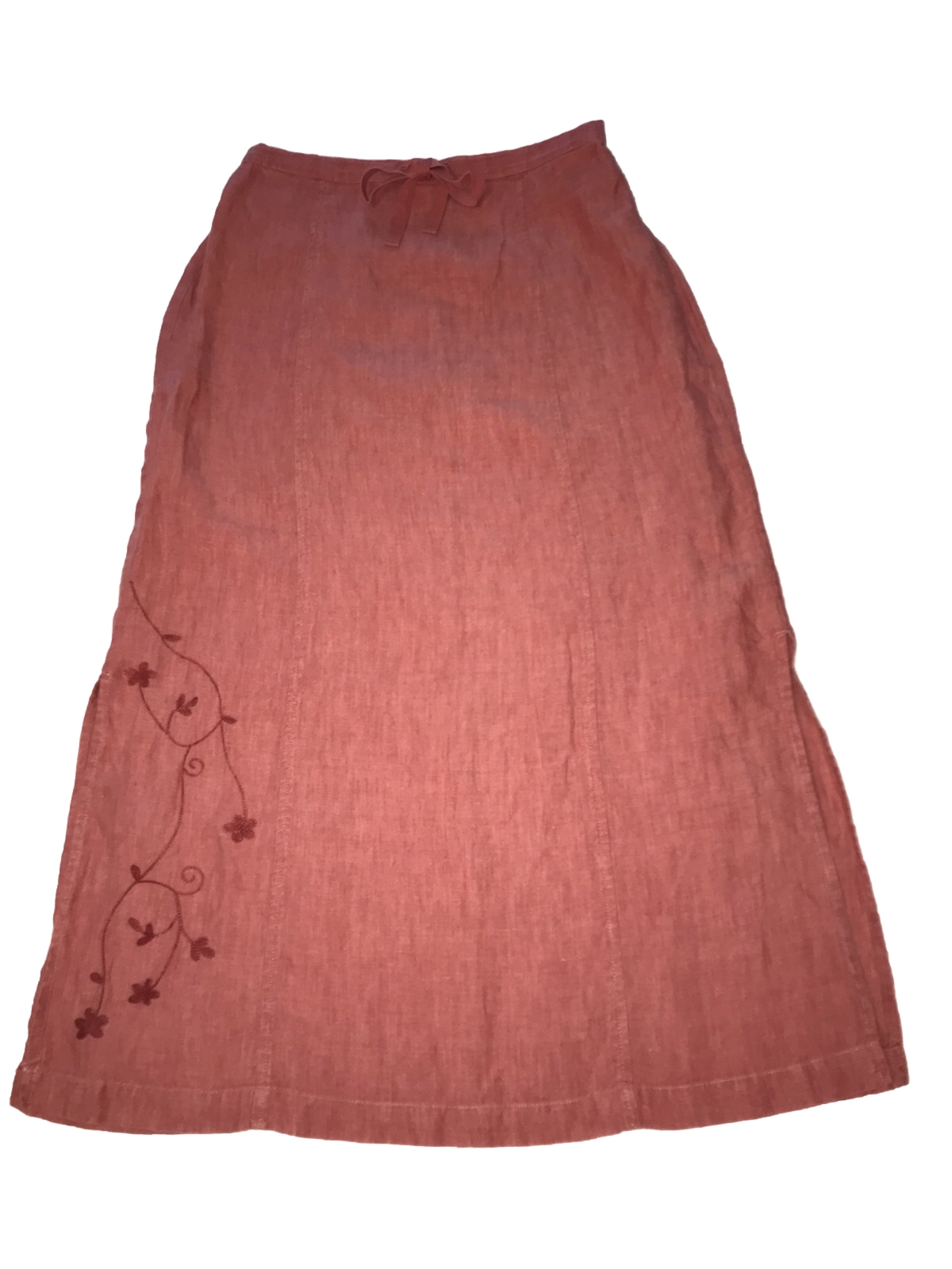 Linden Hill Linen Skirt Floral Embroidered Midi Women Sz 8 Boho Beach Lagenlook