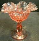 Vintage Fenton Ruffled Edge Thumbprint Cranberry Glass Compote Excellent Cond