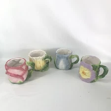 Vintage Sakura Colors of Spring Mugs Flower Set Ceramic Blue Pink Purple Yellow