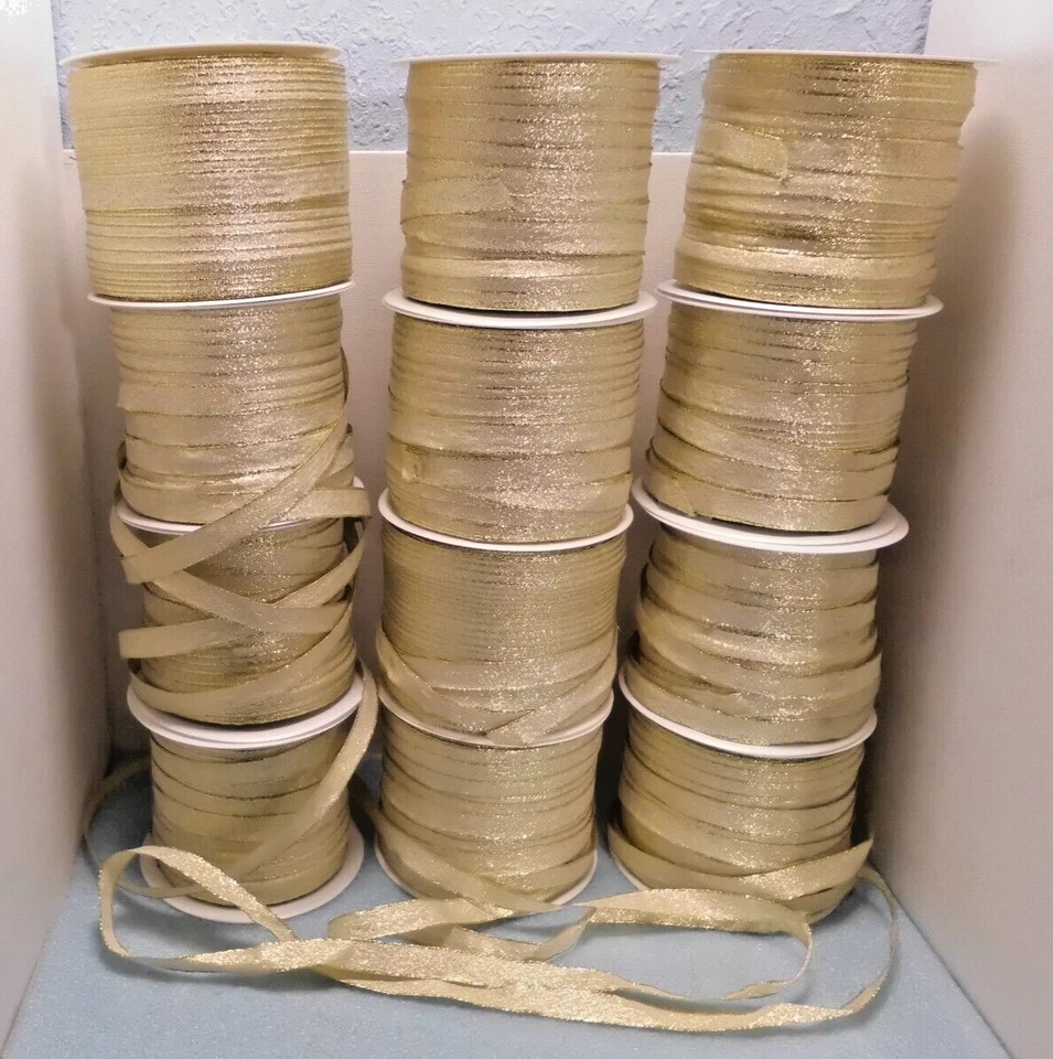 Geschenkband 12 Rollen je 200 Meter, Breite 15 mm Goldfarben gesammt 2400 Meter - Bild 3 von 4