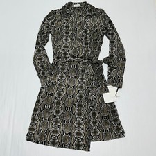 Calvin Klein Wrap Dress Women's 6 Brown SnakeSkin Print Belted Long Sleeve NWT