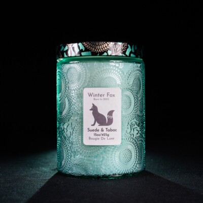 Suede & Tabac Christmas Candle 15oz | Luxury Coconut Wax | Winter Fox 