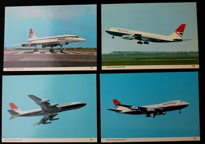 3780 4x postcards Boeing 747 707 Concorde Flugzeuge British Airways Airlines