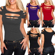 Womens Sexy Ripped T-shirt Tops Clubwear Cut Out Tee Club Goth Punk Rave Top