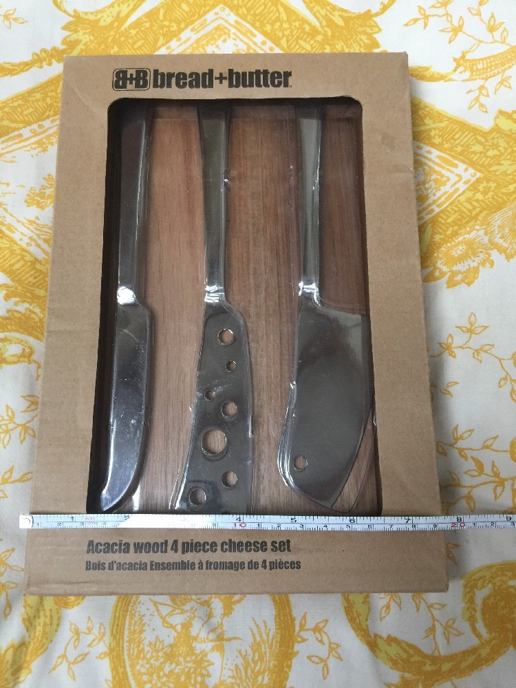 Bread+Butter Acacia Wood 4 Piece Cheese Set Board 3 Cheese Knives ...