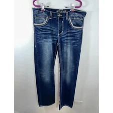 Affliction Jeans Blake Relaxed Bootcut  Contrast Stitch Distressed Mens Sz 34