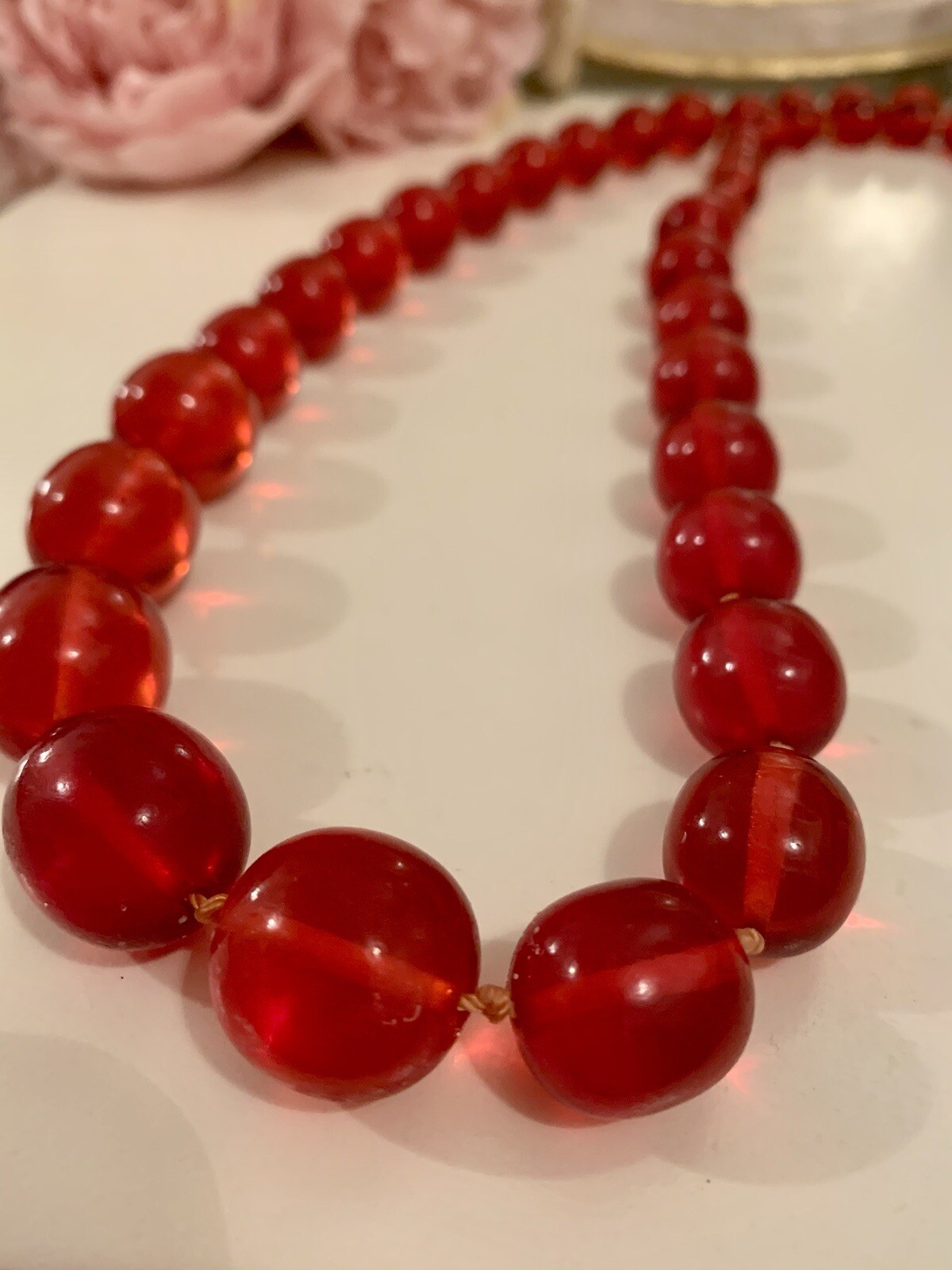 Vintage Plastic Translucent Cherry Red Lucite Bea… - image 4