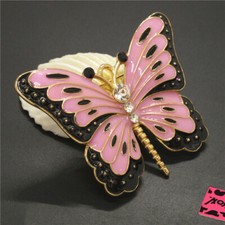 New Fashion Women Pink Enamel Cute Butterfly Crystal Charm Brooch Pin Gift