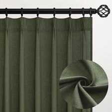 Olive Green 102" Pinch Pleat Linen Curtains - 2 Panel Set for Living Room