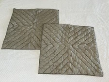John Robshaw Gray Quilted Silk Hand Stitched Euro Pillow Sham Set 2 EUC￼