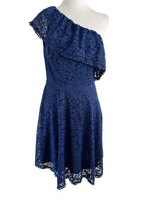 New Francesca's One Shoulder Navy Lace Dress Size L