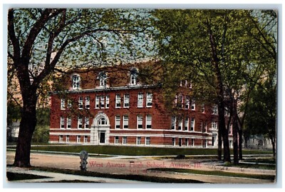 c1910 West Aurora High School City Of Lights Exterior Aurora Illinois Postcard