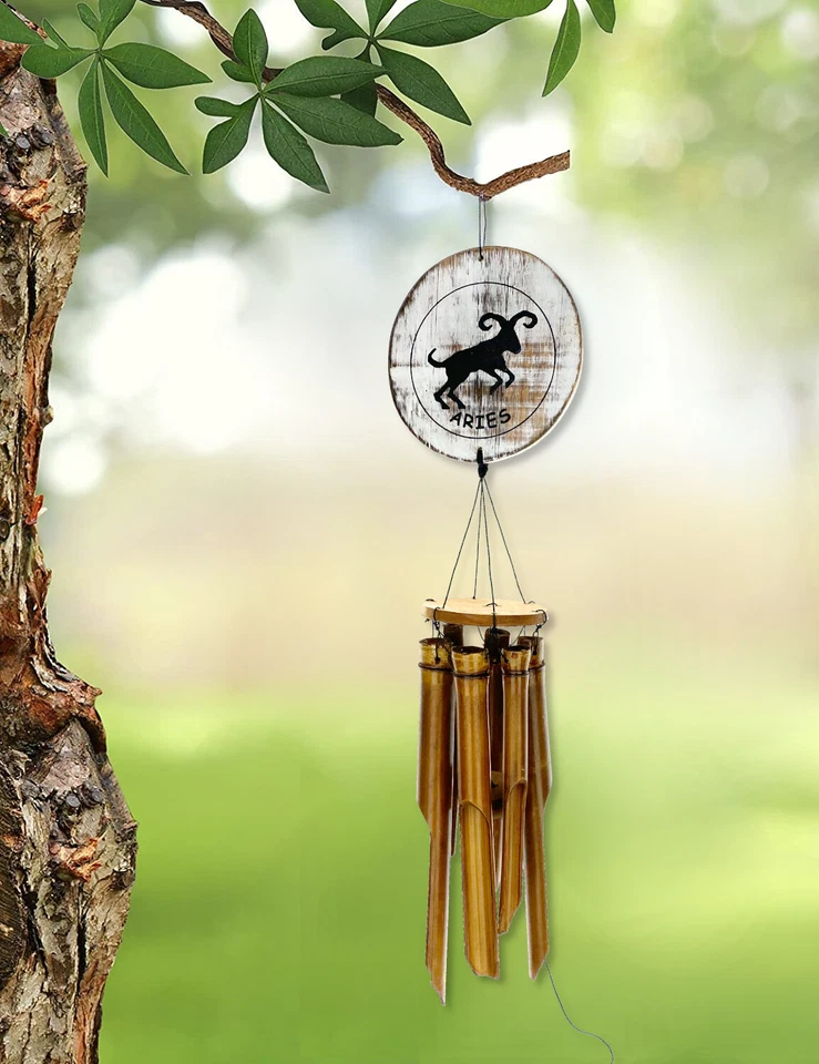 Zodiac Aries Bamboo Wind Chime - 41" Indoor Outdoor Hanging Home Décor - Image 3 of 4