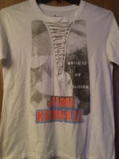 Jimi Hendrix - “Music Is My Religion” - White Shirt - Lace Front Fastening - M