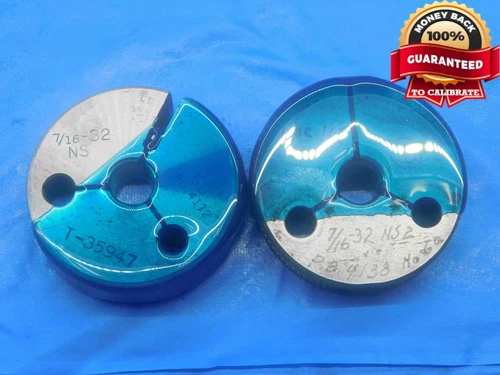 7/16 32 NS 2 THREAD RING GAGES .4375 GO NO GO P.D.'S = .4172 & .4138 INSPECTION