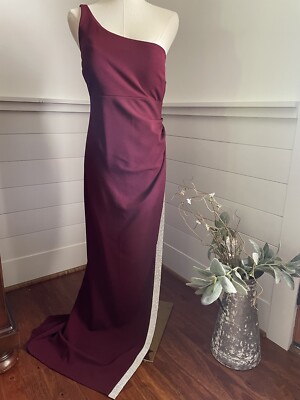 Honey & Rosie Burgundy OneShoulder Long Formal Dress Rhinestone Slit M |  eBay