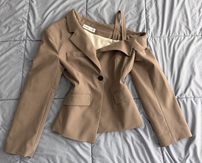 Bershka Women's Asymmetrical Brown Long Sleeve Blazer Size Small