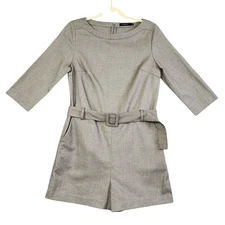 FRNCH Womens Belted Romper Size Medium Gray Knit Tailored Fitted Academia Preppy