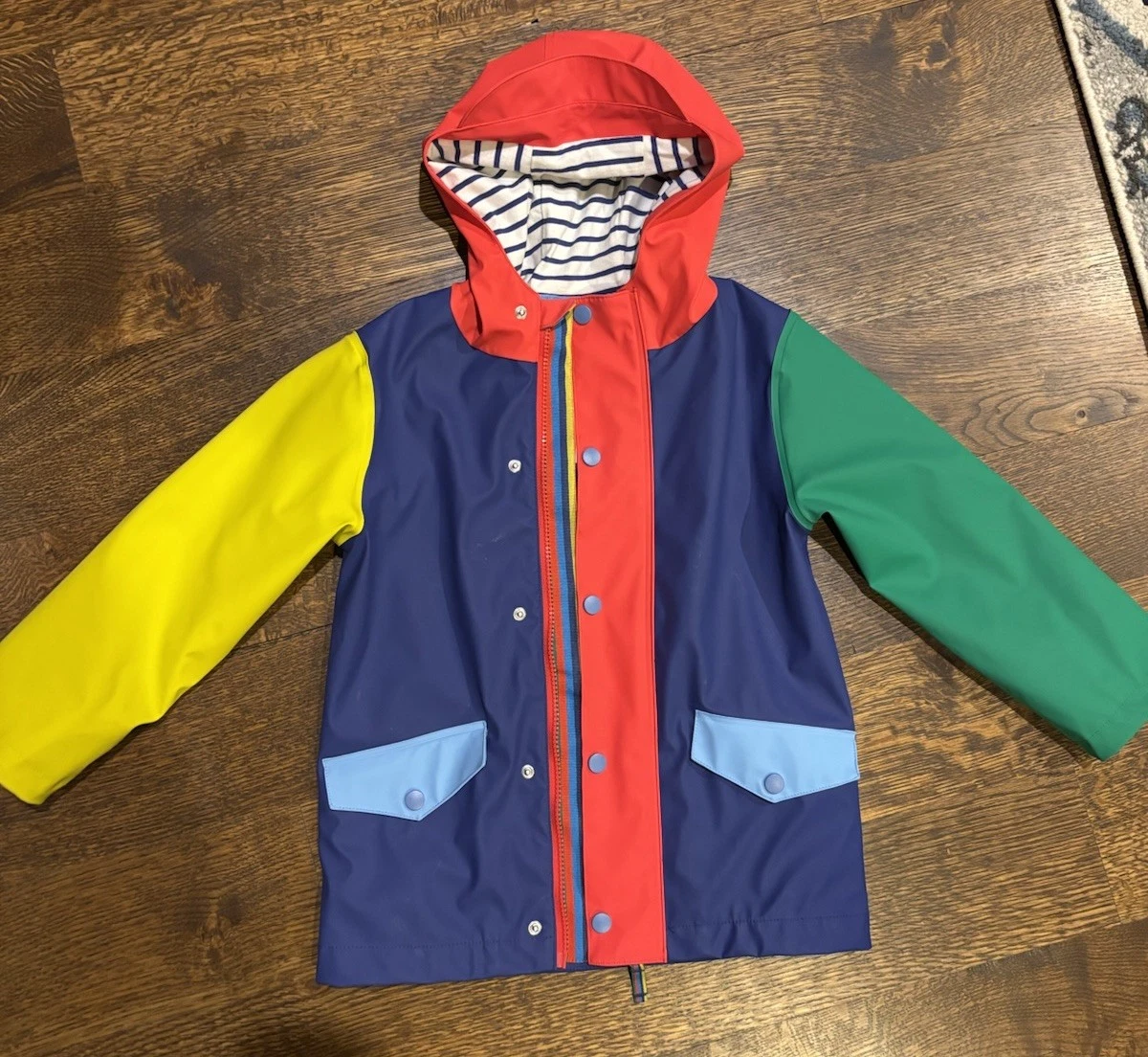 Mini Boden Kids Waterproof Coat Jacket Sz 5-6 Colorblock Blue Green Yellow Red