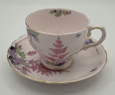 Tuscan Pink Floral Bone China Tea Cup & Saucer Made In England VINTAGE Free Ship