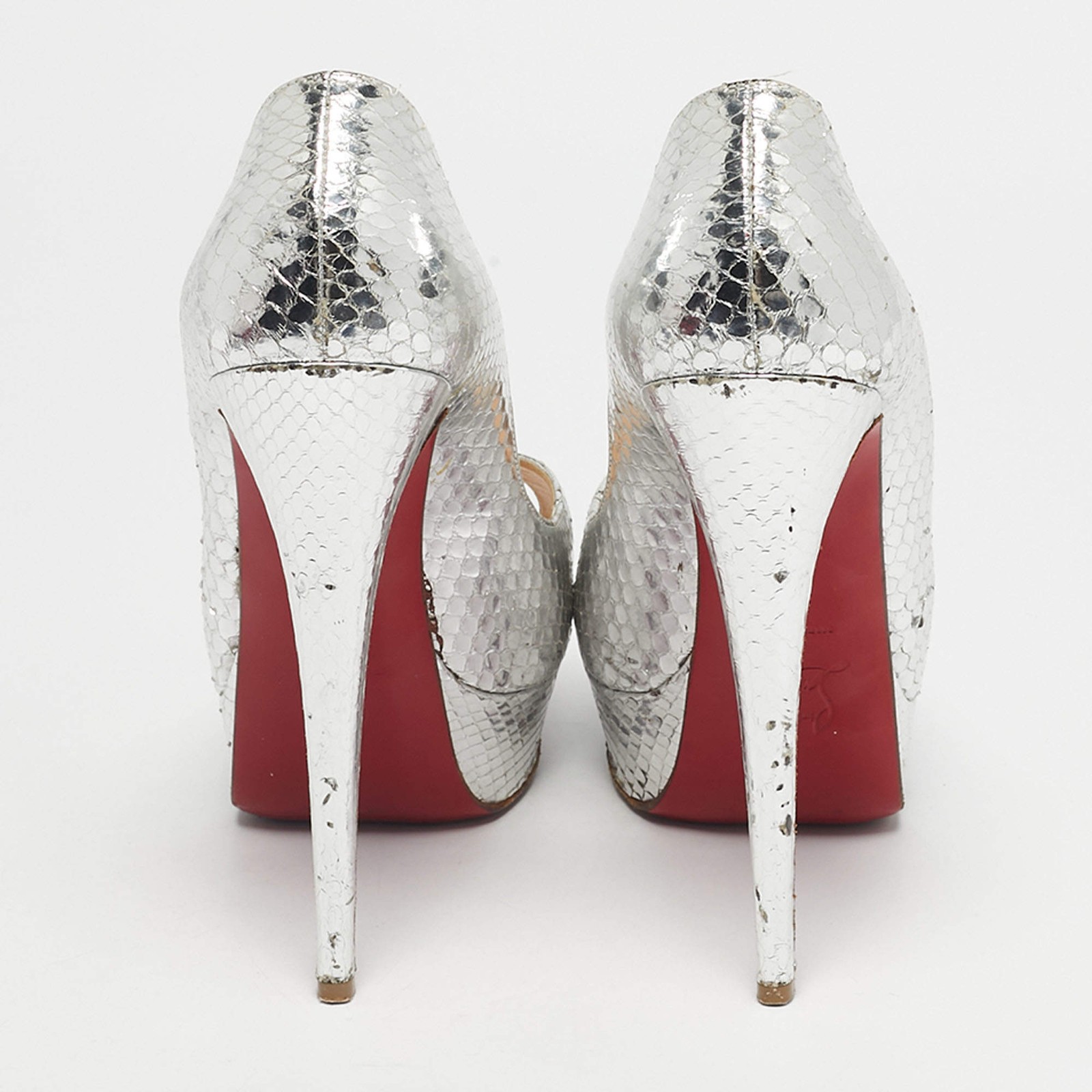 Christian Louboutin Silver Python Embossed Leathe… - image 5