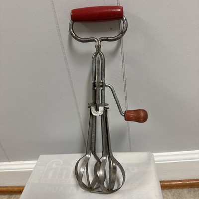 Manual Hand Mixer Egg Beater Edlund Made in USA Red Handle Vintage Kitchen Decor