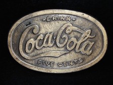 OD09155 VINTAGE 1970s  DRINK COCA-COLA FIVE CENTS  SODA FOUNTAIN BELT BUCKLE