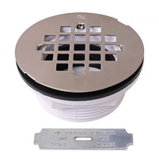 2 In. No-Caulk PVC Compression Shower Drain with 4-1/4 In. round Grid Cover, Sta