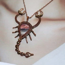 Classy Gift Copper Wire-Wrapped Scorpion Porcelain Jasper Necklace 18" GW