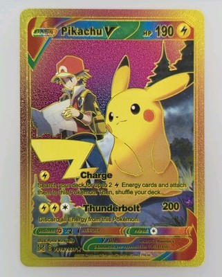 Pokémon Pikachu V 190hp Rainbow Foil Fan Art Collector Card TCG | eBay