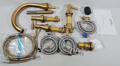 #ad #ad Roman Bathtub Faucet Deck Mount Brushed Gold 5 Hole Brass 3 Handle Hand Shower $164.99