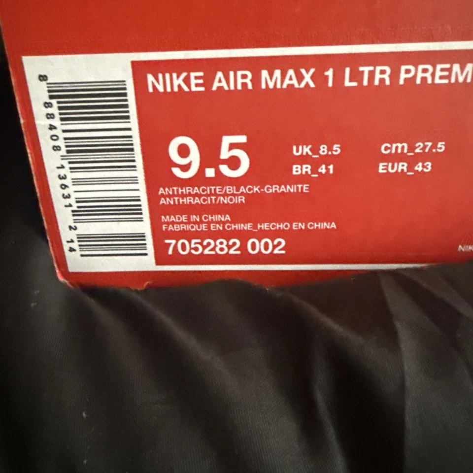 Nike Air Max 1 LTR Premium Black Granite Size 9.5 Women’s NWB - Image 2 of 4