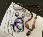 Vintage Estate Costume Jewelry Lot Sterling Silver & Mixed Metal Gems Glass
