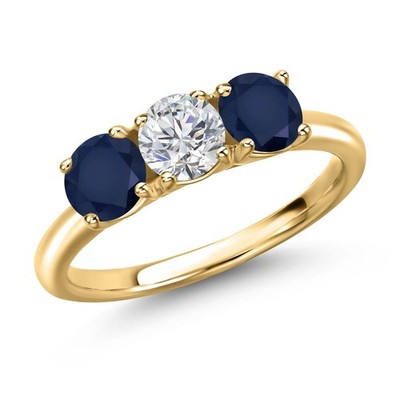 18K Yellow Gold Plated Silver Lab Grown Diamond and Sapphire Engagement Ring