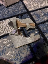 Womens Size 9.5 Silver/silver Glitter FOREVER Wedge Heels