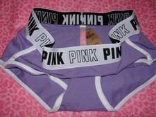 VICTORIA'S SECRET PINK S Purple THICK BAND RARE CURVED HEM BOYSHORT PANTIE NWT