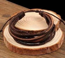 Adjustable Men Boys Handmade Leather Braided Surfer Wristband Bracelet Wrap Gift