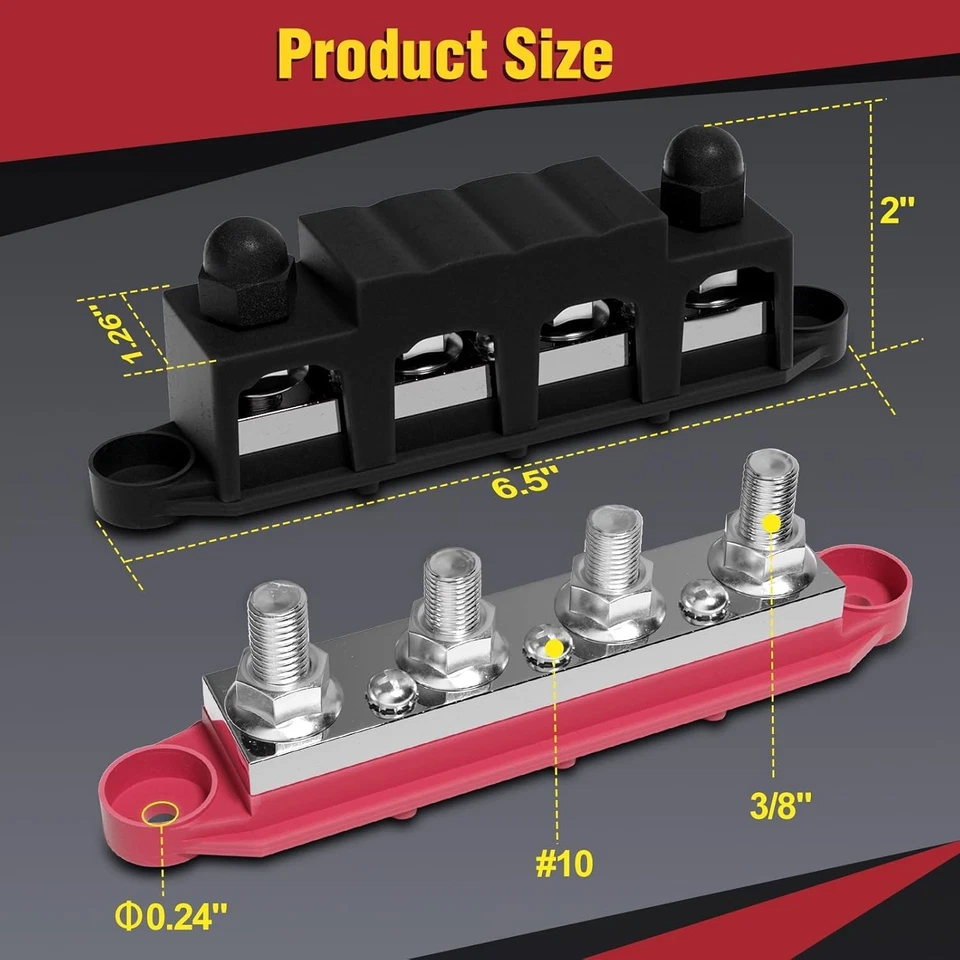 48V 400A Power Distribution Block for Car Boat - Red & Black - Image 4 of 4