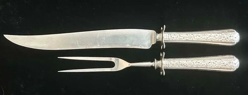 Towle Sterling Silver "Old Brocade" Large Meat Carving Set Fork and Knife